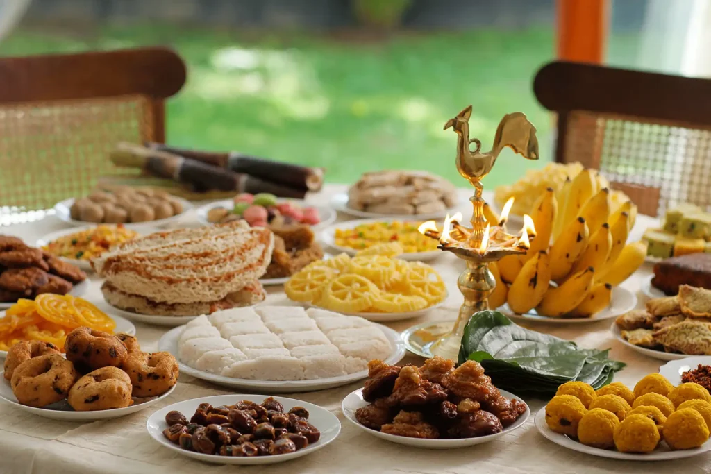 Image of a Sri Lankan Aluth Avurudu meal table with Sri Lankan sweets.