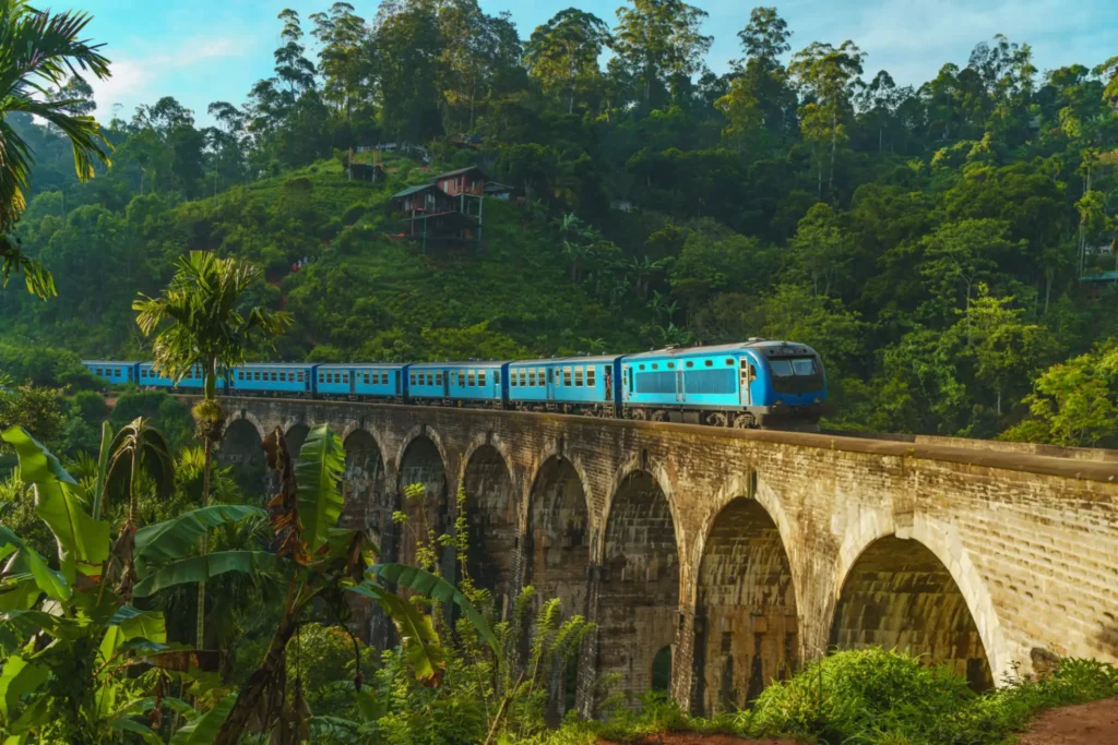 Sri Lanka Trip Image with Train passing the Nine Arch Bridge in Ella.