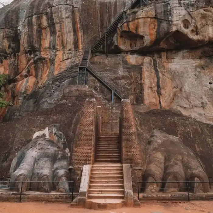 Image of the Sigiriya Rock Fortress in Sri Lanka. The image shows the ruins on the Sigiriya Rock Summit and Peak. 