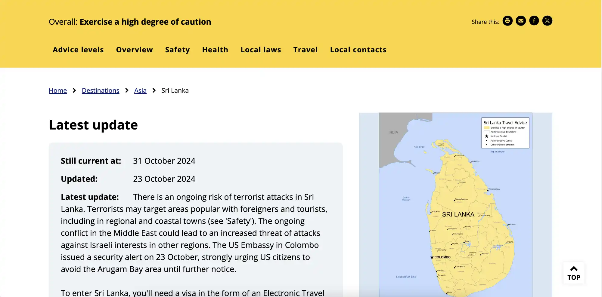 Australian Government's travel advice to Sri Lanka following the Arugam Bay security alert